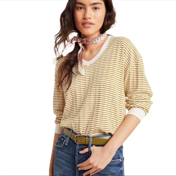 ⭕️ PRICE FIRM Anthropologie Size XS Hannah Striped Lightweight V-neck Sweater - Picture 4 of 6